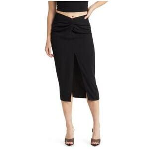 Open Edit Slit Twist Front Pencil Midi Skirt Black Party Night Out Size XL NWT